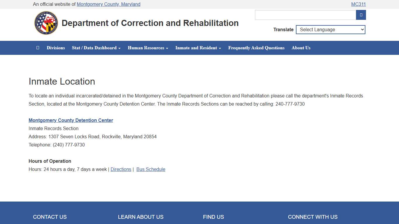 MONTGOMERY COUNTY, MD - DEPARTMENT OF CORRECTION AND REHABILITATION - INMATE SEARCH